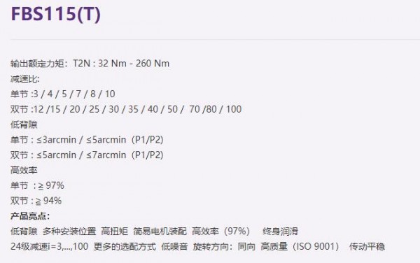 FASTON 行星減速機(jī)FBS115(T)系列